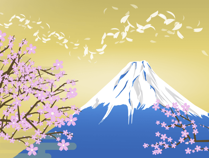 富士山と桜背景のイラスト