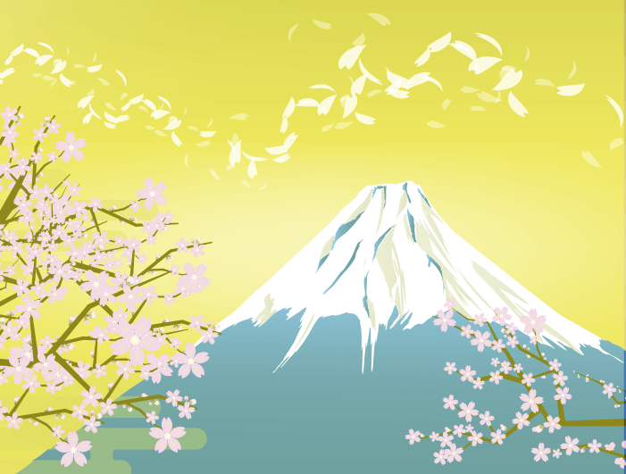 富士山と桜背景(黄)のイラスト