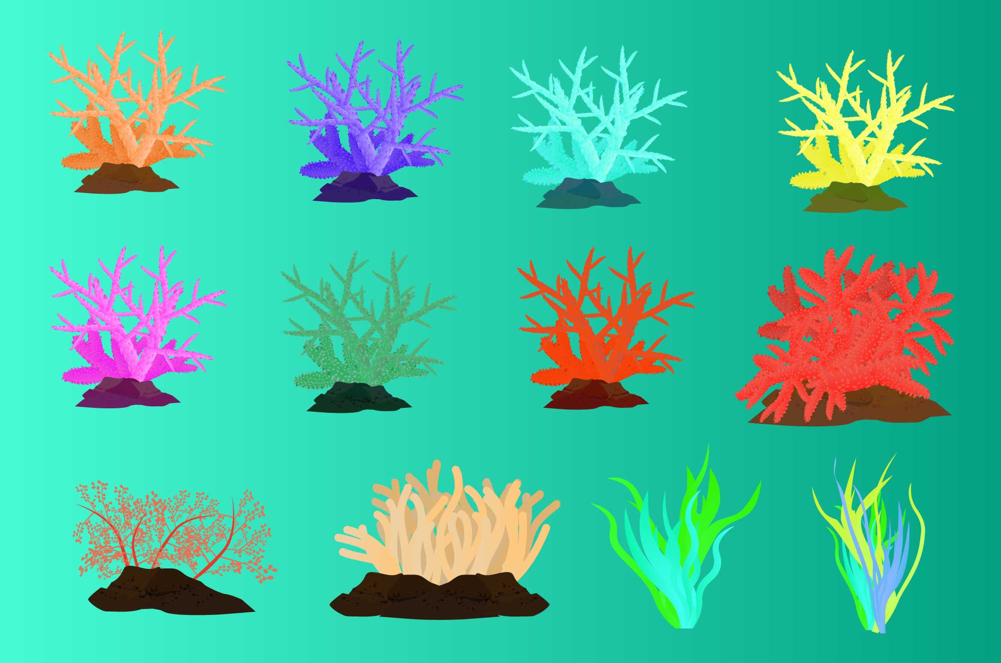 珊瑚のフリーイラスト カラフルでかわいい海の素材 チコデザ