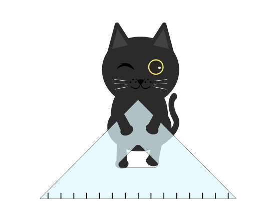 三角定規にぶら下がる猫のイラスト