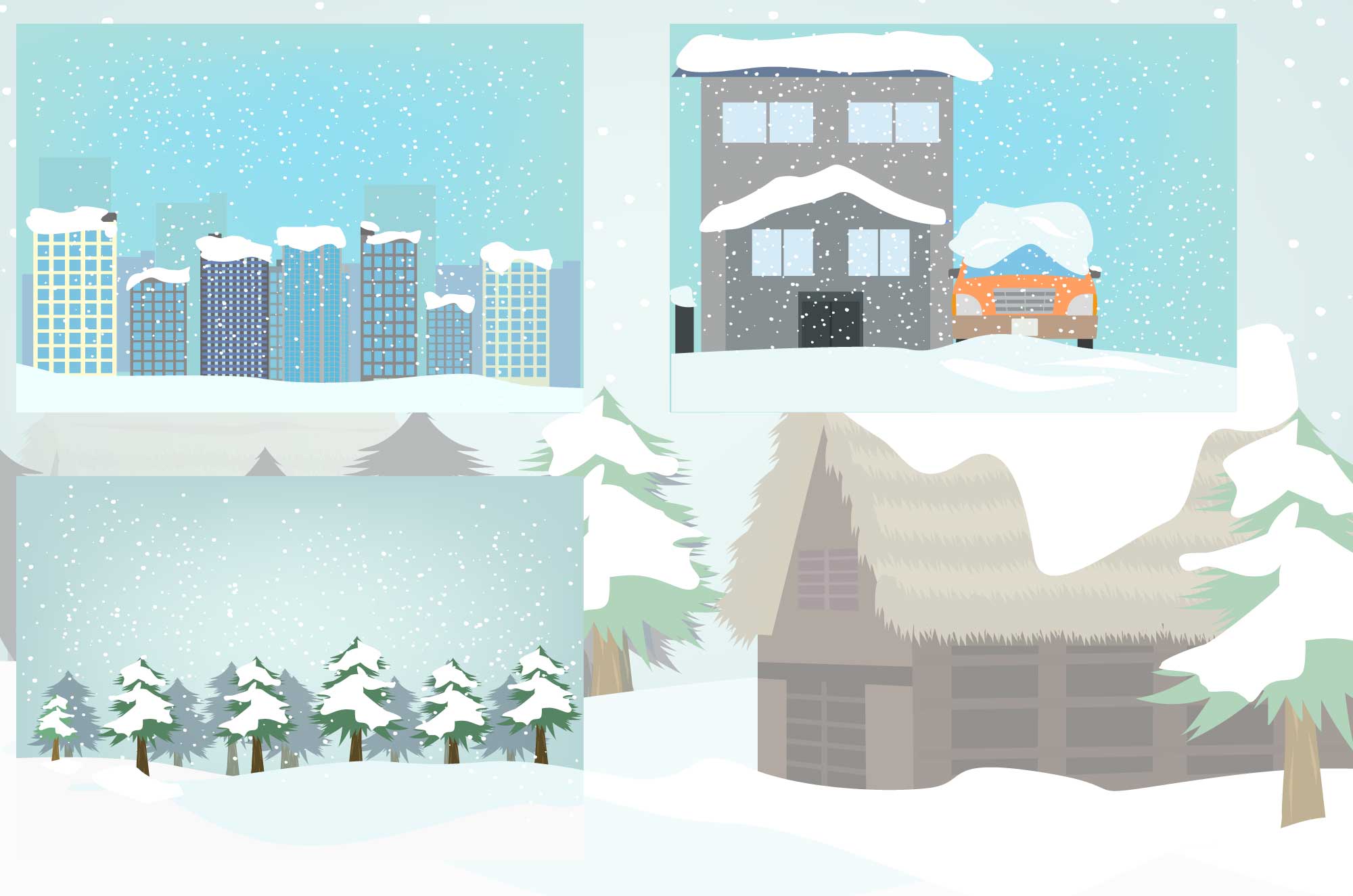 積雪と街並み 雪化粧の自然の風景イラスト チコデザ
