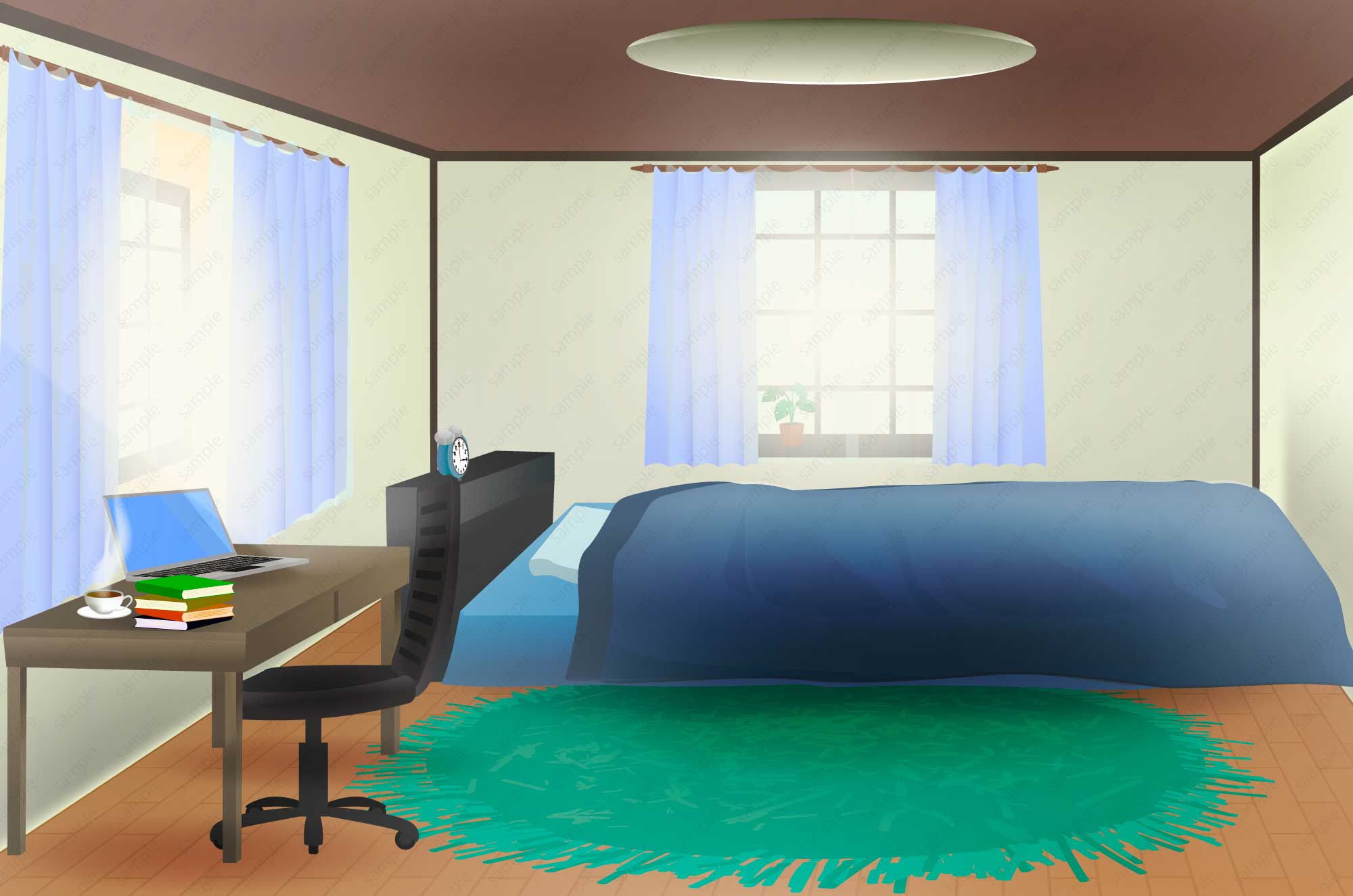 シンプルな部屋のイラスト素材 朝 昼 夜の部屋背景 チコデザ