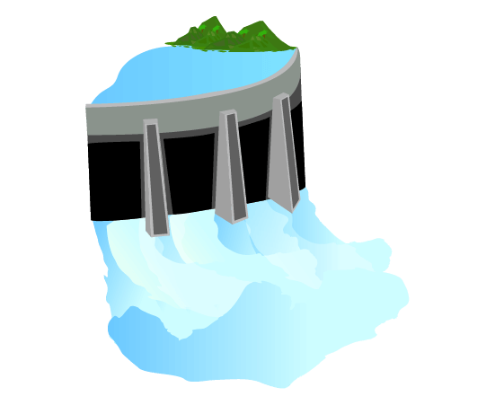 水を放出するダムのイラスト