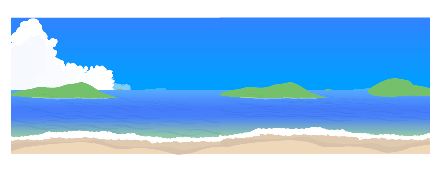 砂浜と入道雲(パノラマ)のイラスト