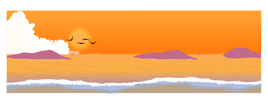 夕焼けの砂浜(パノラマ)のイラスト
