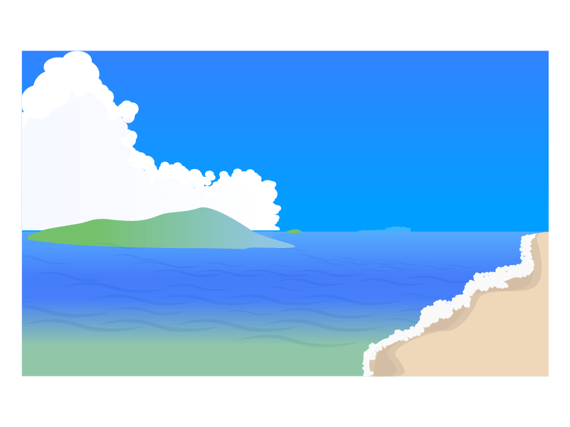 砂浜(斜め入道雲)のイラスト