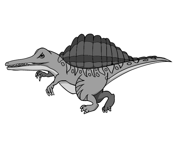 スピノサウルス(白黒)のイラスト