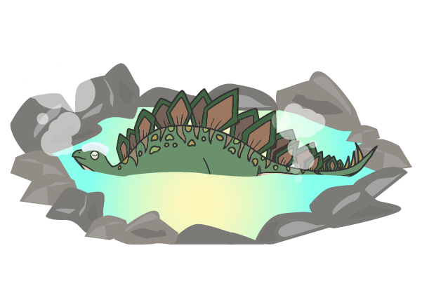 温泉に入るステゴザウルスのイラスト