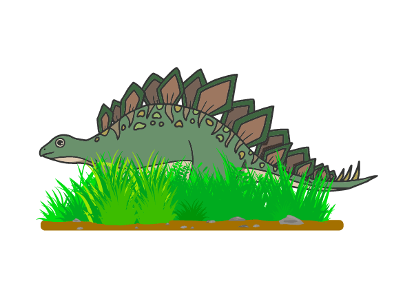 草に隠れるステゴザウルスのイラスト