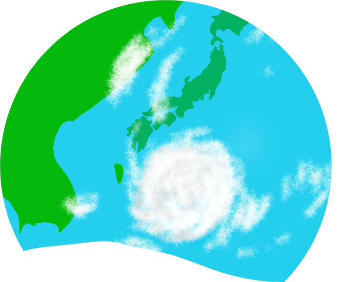 日本列島と台風のイラスト