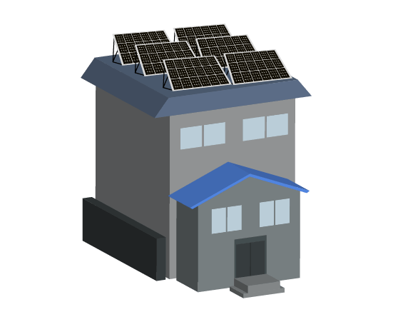 家の屋根の太陽光発電のイラスト