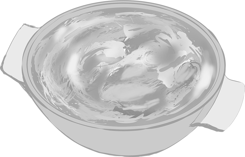 白黒のトマ卵スープのイラスト