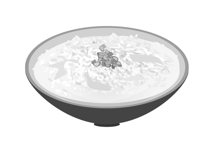 白黒卵雑炊のイラスト