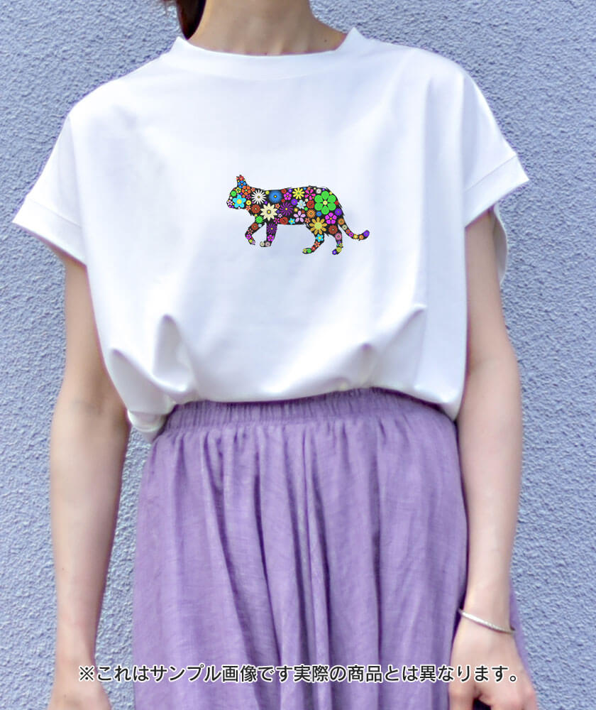 花柄猫シルエットの可愛いTシャツ