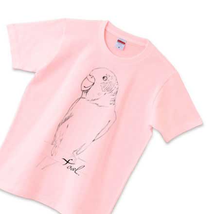 インコの手描きTシャツ - ピンク