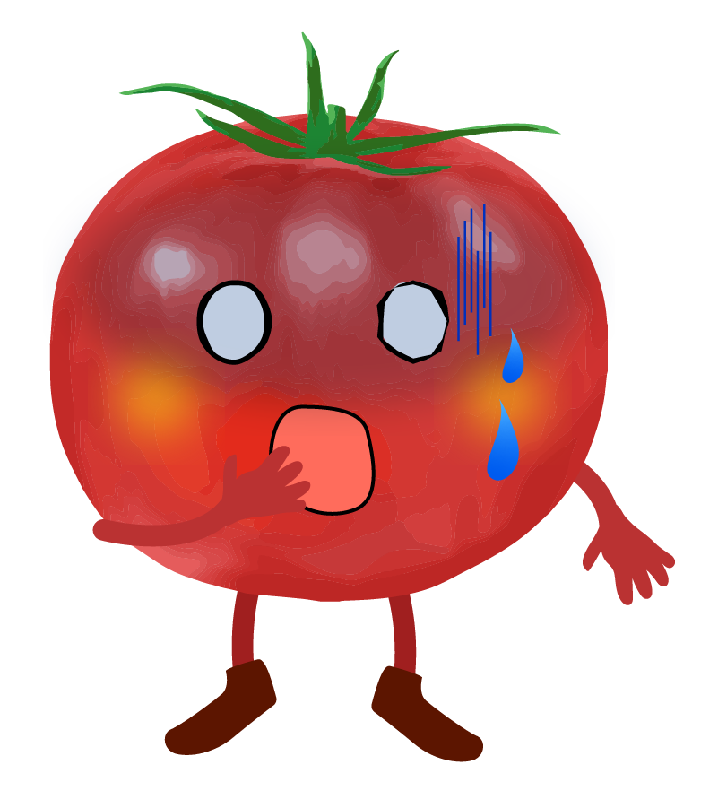 ガーンとショックをうけるトマトのイラスト