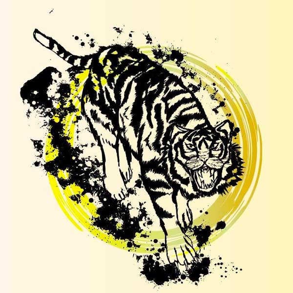 虎の墨絵のイラスト