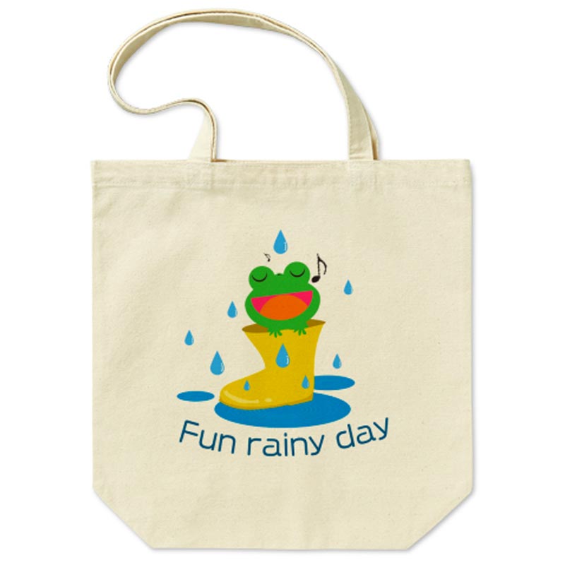 雨の日に歌うカエルの可愛いキャンバストートバッグ