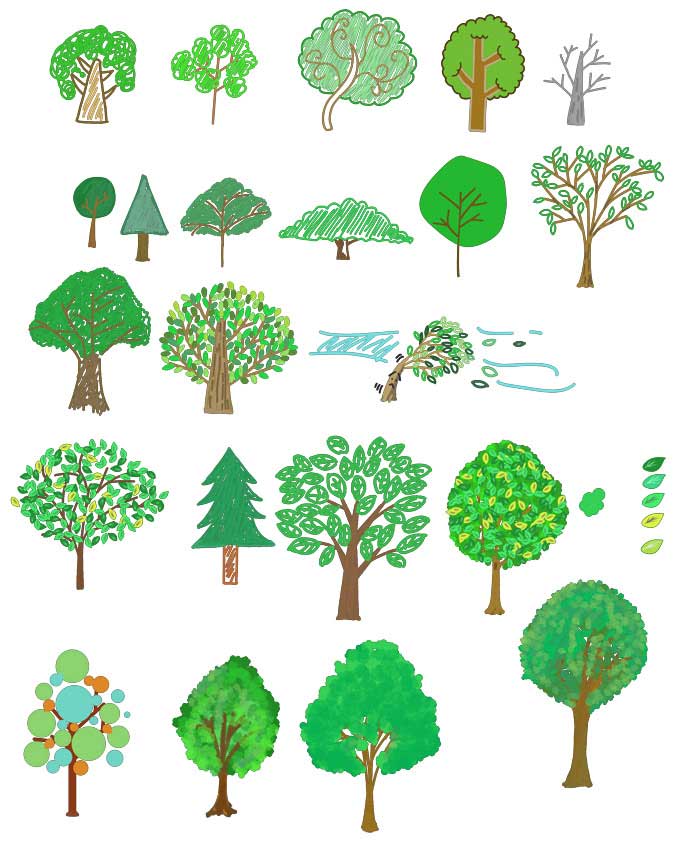 手描きで描いた可愛い木のイラスト無料素材集 28個 チコデザ
