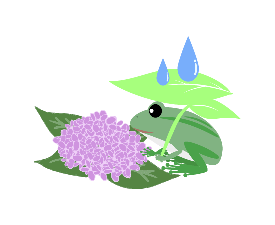 紫陽花とアマガエルのイラスト