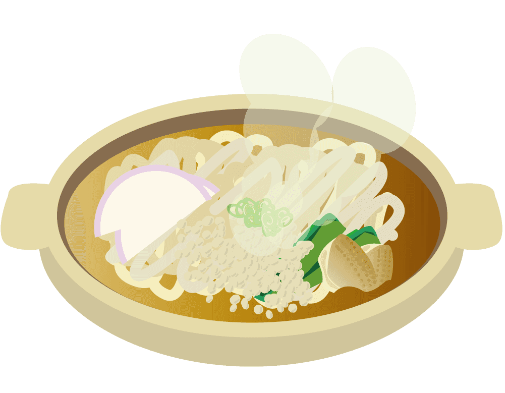 うどんイラスト 鍋焼き きつね熱々の麺の無料素材 チコデザ