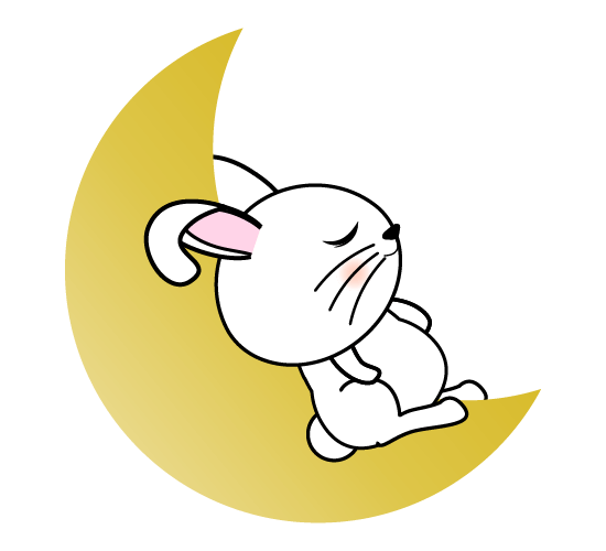月の上で眠るうさぎのイラスト
