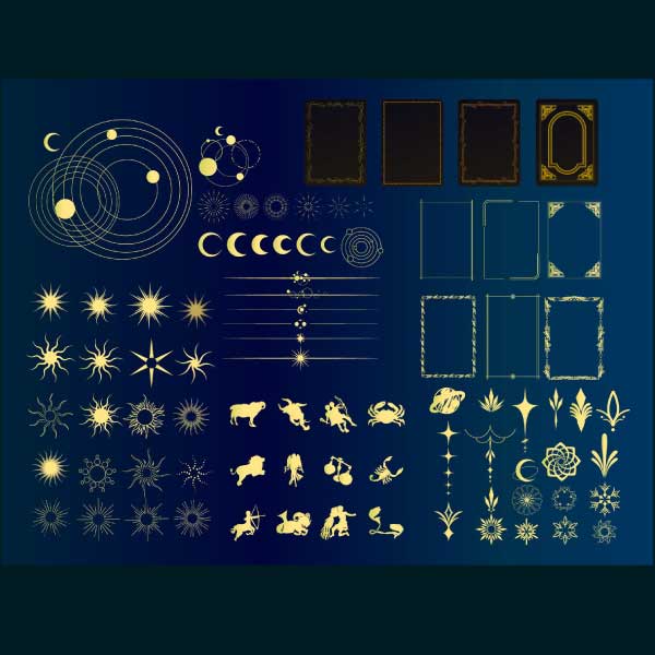 星・太陽宇宙と天体の不思議なイラストセット