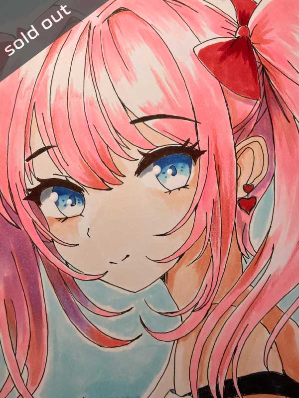 ピンクツインテール少女のアナログイラスト