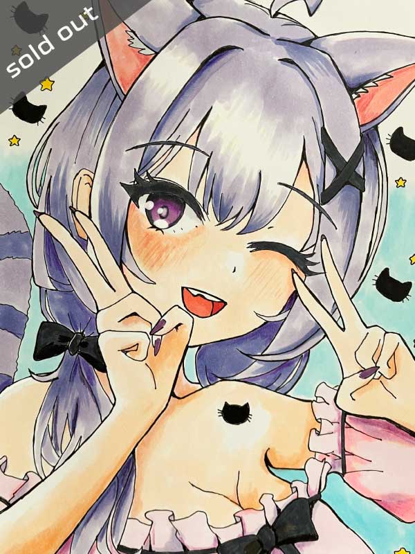 猫耳ピースのアナログイラスト