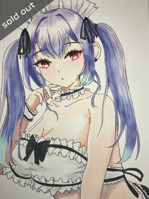メイドの女の子のアナログイラスト