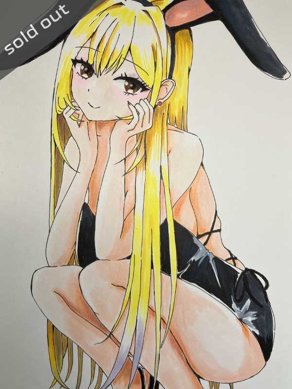 金髪バニーの女の子のアナログイラスト