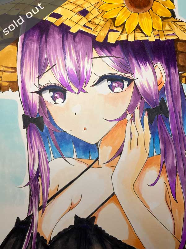 夏の少女のアナログイラスト