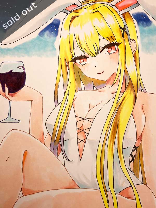 白バニーの女の子のアナログイラスト