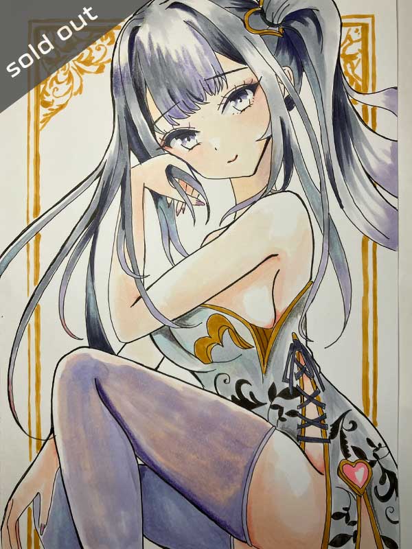サイドテールの少女アナログイラスト