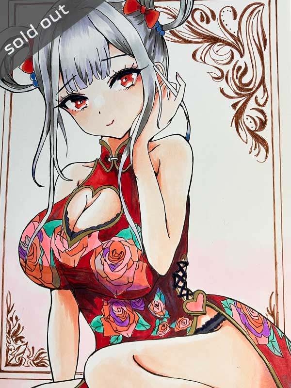 チャイナ娘のアナログイラスト