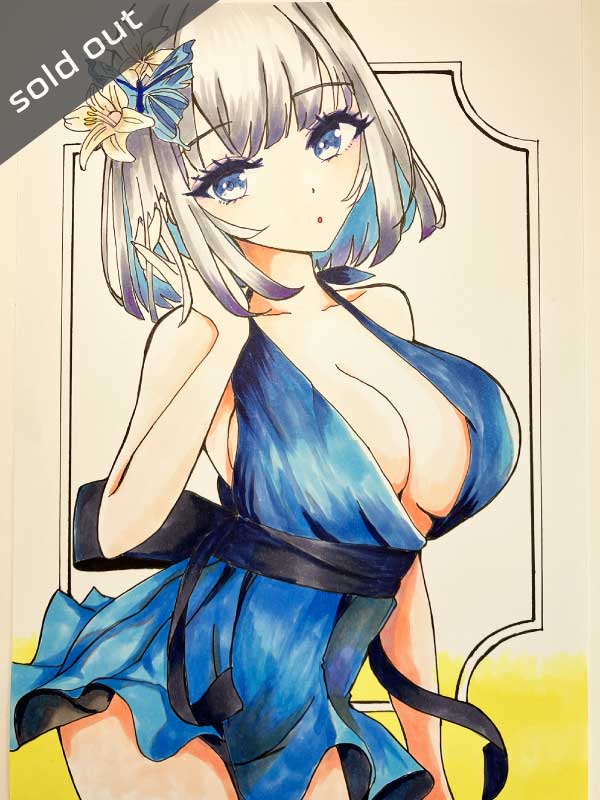 青ワンピの女の子アナログイラスト
