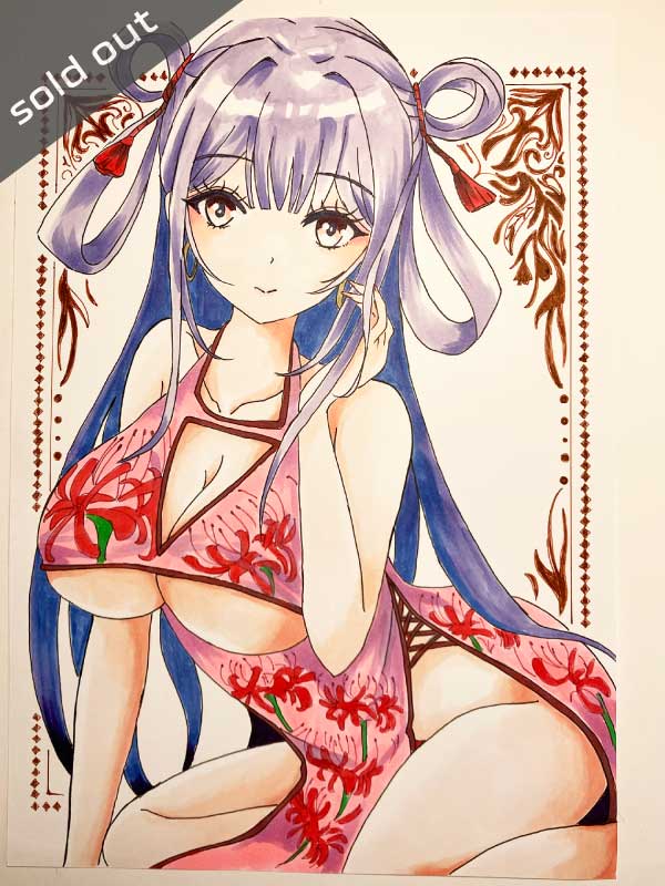 チャイナ服の女の子アナログイラスト