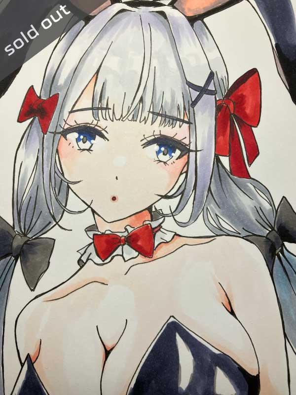 二つ結びのバニーガールのアナログイラスト