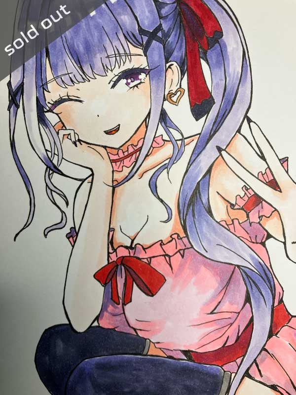 サイドテールの女の子のアナログイラスト