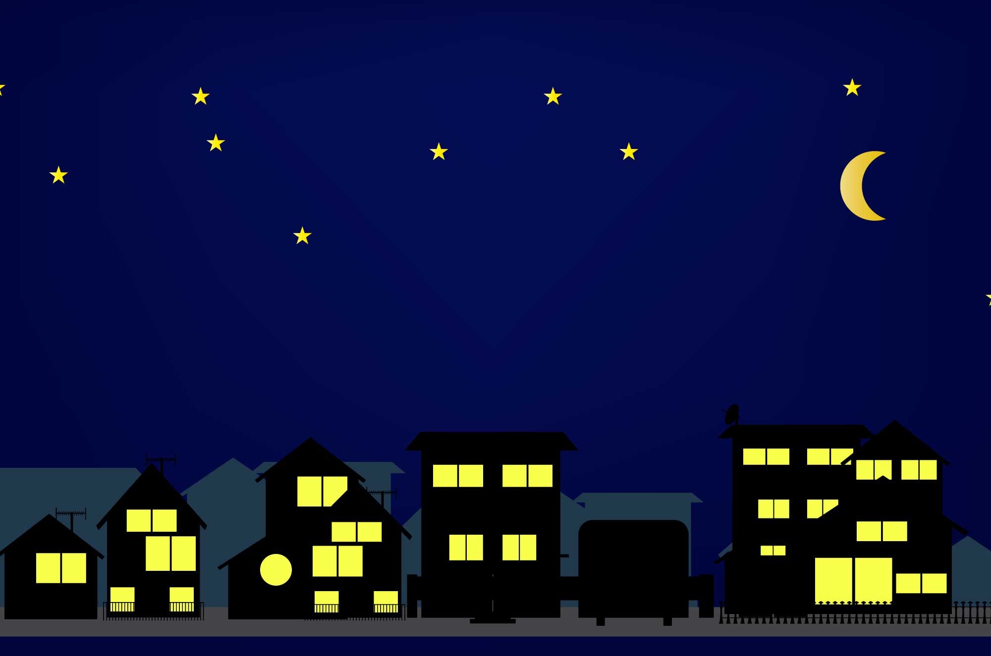 星の出る深夜の住宅街のフリーイラスト素材 チコデザ