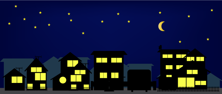深夜の住宅街のイラスト